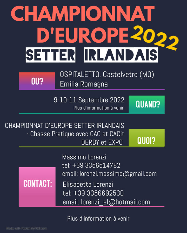 Ευρωπαϊκό Πρωτάθλημα Πρακτικού Κυνηγιού 2022 - Ιρλανδικά Σέττερ αφίσα